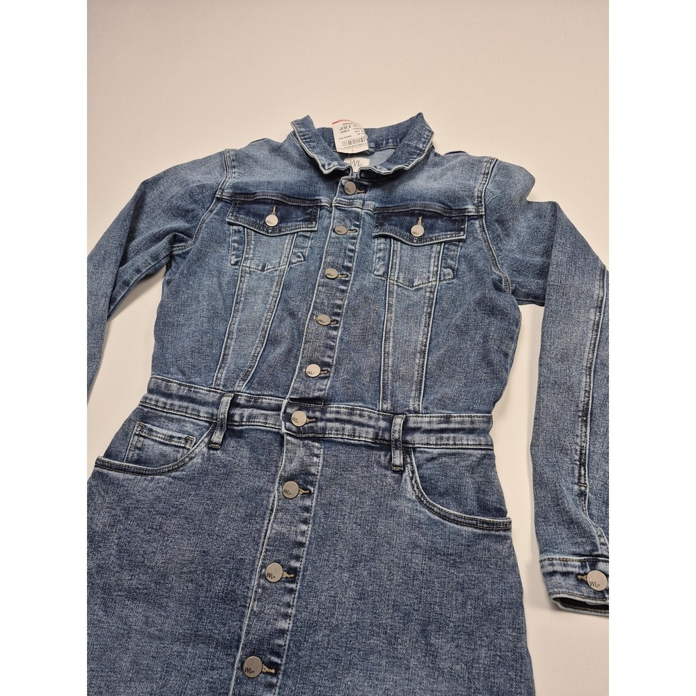 Wash Lab Denim Shirt Dress Womens Small Blue Belted Long Sleeve Midi Pocket - Picture 2 of 10